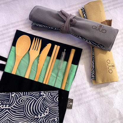 GUUD Brand 6 - piece Bamboo Cutlery Set with Cotton Wrap - GUUD Products