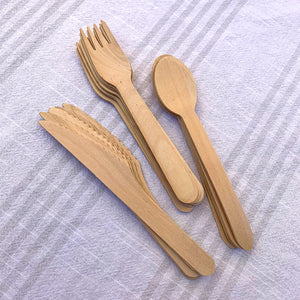 30 Pack Disposable Birch Cutlery