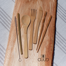 Load image into Gallery viewer, 6-piece Bamboo Cutlery Set with Travel Pouch - GUUD Products